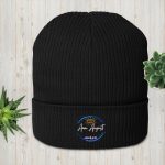 Logo - White embroidery organic ribbed beanie