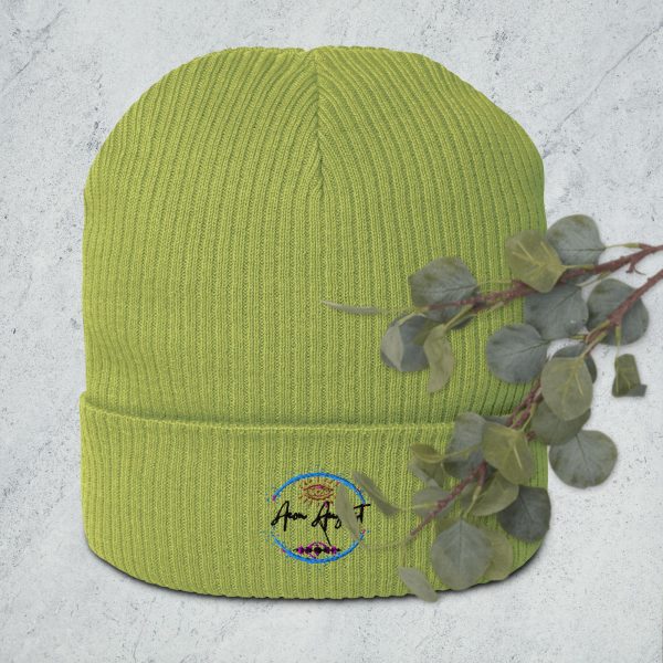 Logo - Black embroidery organic ribbed beanie - Image 3