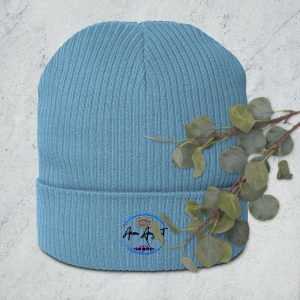 Logo - Black embroidery organic ribbed beanie
