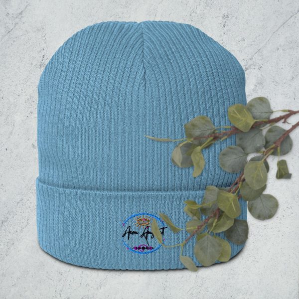 Logo - Black embroidery organic ribbed beanie