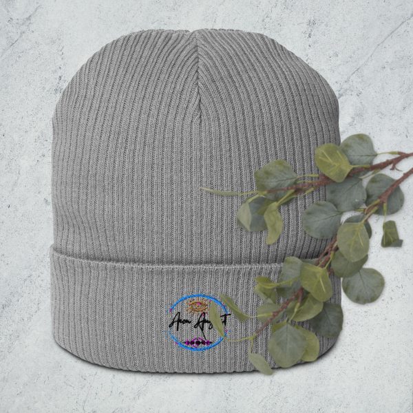 Logo - Black embroidery organic ribbed beanie - Image 4