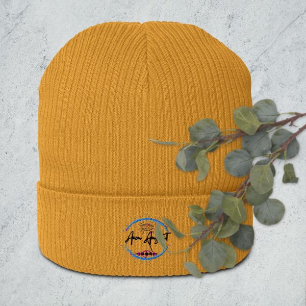 Logo - Black embroidery organic ribbed beanie - Image 2